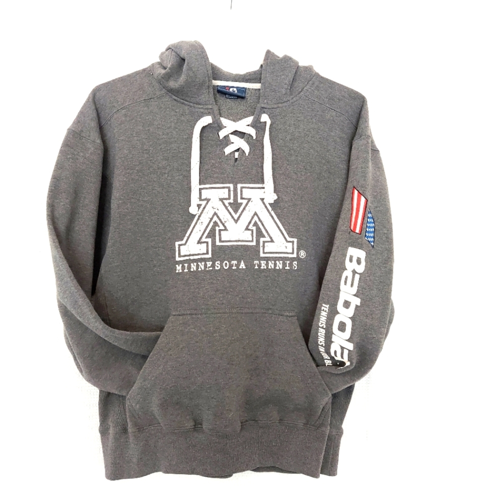 U of M Tennis Hoodie Sweatshirt Balbolat Gray Tie